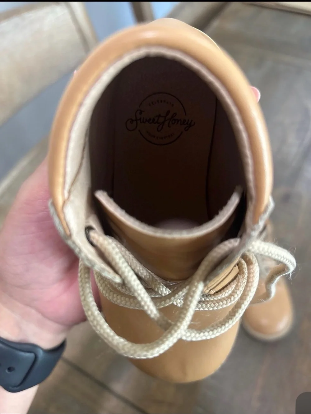 SweetHoney Tan Leather Lace-Up Ankle Boots